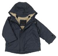 Tmavomodrá nepromokavá zateplená bunda s kapucňou Zara