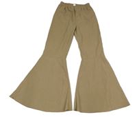 Béžové rebrované flare nohavice