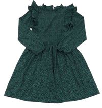 Tmavozeleno-černé vzorované lehké šaty s volánky only