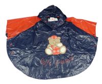 Červeno-modré pláštěnkové pončo s medvědem a kapucí 