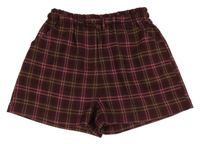 Vínovo-ružovo-béžové kockované úpletové kraťasy Next
