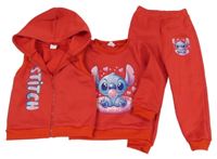 3set - Červená mikina se Stitchem + vesta + tepláky 