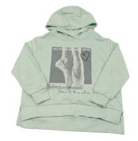 Mentolová mikina s fotkou a kapucňou
