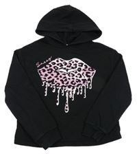 Čierna crop mikina s perami a kapucňou River Island