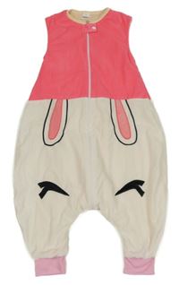 Neonově růžovo-bílý sametový zateplený spací pytel/overal s potlačou