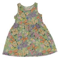 Zeleno-farebné kvetované bavlnené šaty s motýly H&M