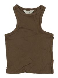 Hnedý rebrovaný crop top H&M