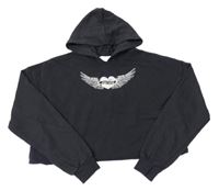 Antracitová crop mikina s křídly a kapucňou H&M