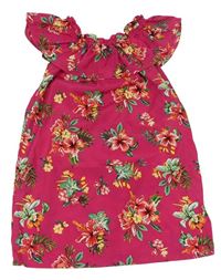 Tmavoružové kvetované šaty s volánikom Primark