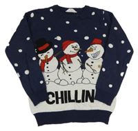 Tmavomodrý sveter so sněhuláky Primark