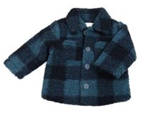 Tmavomodro-modrá kockovaná huňatá zateplená košeľová bunda Tu