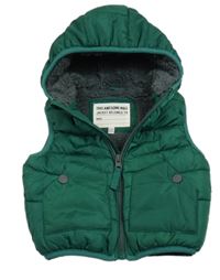 Tmavozelená šušťáková prešívaná zateplená vesta s kapucňou M&S