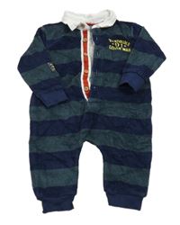 Tmavomodro-sivý pruhovaný froté overal s nápisom George