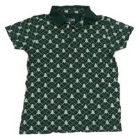 Tmavozelené polo tričko so stromčekmi  Peacocks