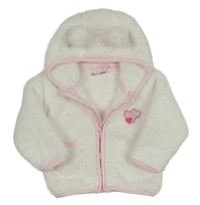 Bielo-ružová chlpatá prepínaci mikina so srdiečkami a kapucňou Ergee