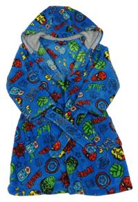 Tmavomodrý chlpatý župan s hrdiny kapucňou Marvel