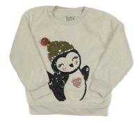 Biela plyšová zateplená mikina s tučňákem C&A