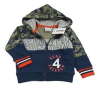 Nové - Tmavomodro-khaki army propínací mikina s číslem a kapucí Primigi 