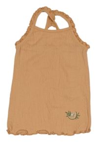 Oranžový strukturovaný top s volánkovým lemem Kiabi