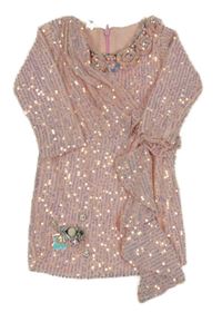 Svetloružové slávnostné sieťované flitrové šaty s kvetmi