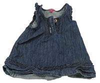 Tmavomodré rifľové šaty s volánikmi