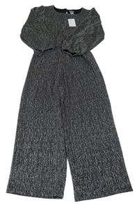 Nové - Černo-stříbrný kalhotový culottes overal Dunnes