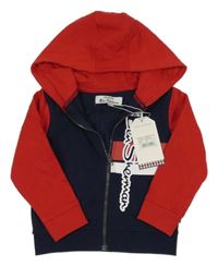 Nové - Tmavomodro-červená propínací mikina s logem a kapucí Ben Sherman