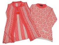 2set - Neonově růžovo-bílý vzorovaný svetr + vesta