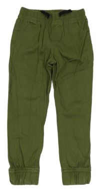Olivové plátěné cuff kalhoty Little kids