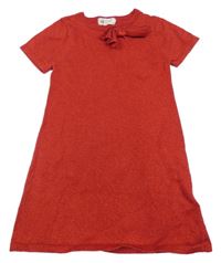 Červené svetrové trblietavé šaty s mašlou H&M