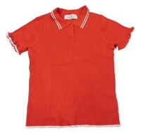 Červené žebrované pletené tričko s límečkem H&M