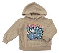 Béžová mikina s dinosaurem z flitrů a kapucňou H&M