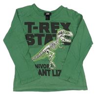 Tmavozelené tričko s kostrou dinosaura a nápismi zn. H&M