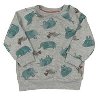 Šedá melírovaná mikina se sloníky a mroži PRIMARK