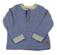Šedo-safírové pruhované žebrované mikinotriko s nášivkou Mothercare