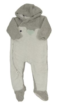 Šedo-bílá huňatá podšitá kombinéza s kapucí - tučňáček Mothercare