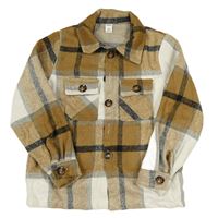 Bielo-hnedo-sivo-čierna kockovaná košeľová bunda zn. SHEIN