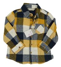 Nové - tmavomodro-bílo-hořčicová kostkovaná melírovaná košile zn PRIMARK