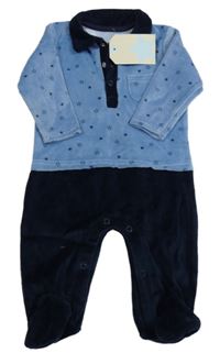 Nové - modro-tmavomodrý zamatový overal s hviezdičkami a vreckom a golierikom zn. CRAFTED