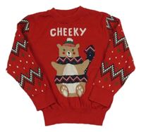 Červený sveter s medvedíkom a vzorom V BY VERY