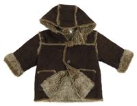 Tmavohnedý semišový zateplený kabát s kapucňou Monsoon