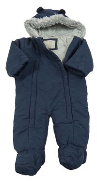 Tmavomodrá šušťáková zimná kombinéza s prošíváním a kapucňou s kožešinou a uškami John Lewis