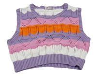 Fialovo-ružovo-oranžovo-biela perforovaná pletená crop vesta frizzle