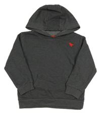 Tmavošedá melírovaná mikina s dinosaurem a kapsou a kapucí Next