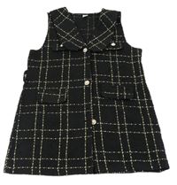 Čierno-zlatá kockovaná dlhá vesta SHEIN