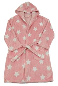Ružový plyšový župan s bielými hviezdičkami a kapucňou George