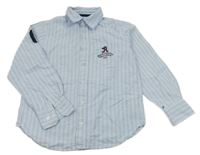 Světlemodro-bílá pruhovaná košile s písmenkem a nápisy a číslem H&M