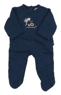 Tmavomodrá tepláková kombinéza s palmami a zvířátky Vertbaudet