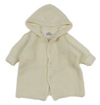 Smotanový rebrovaný pletený prepínaci sveter s králikom a kapucňou