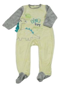 Světležluto-šedý sametový overal s dinosaurem Pat&Ripaton